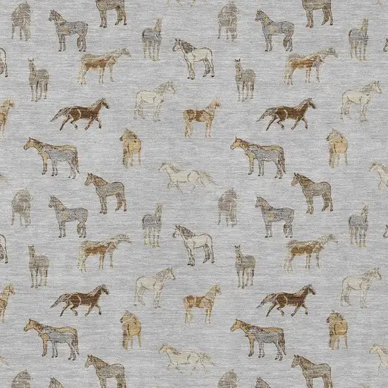 Silver And Beige Horse Washable Indoor Outdoor Area Rug Photo 3