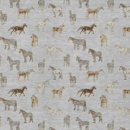 Silver And Beige Horse Washable Indoor Outdoor Area Rug Photo 3