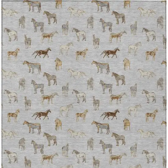 Silver And Beige Horse Washable Indoor Outdoor Area Rug Photo 4