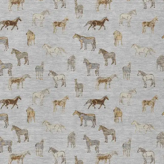 Silver And Beige Horse Washable Indoor Outdoor Area Rug Photo 3