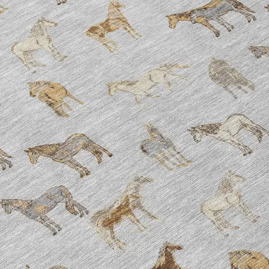 Silver And Beige Horse Washable Indoor Outdoor Area Rug Photo 6