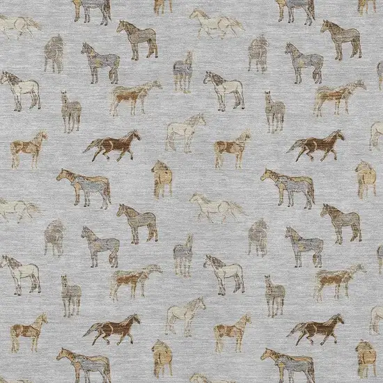 Silver And Beige Horse Washable Indoor Outdoor Area Rug Photo 3