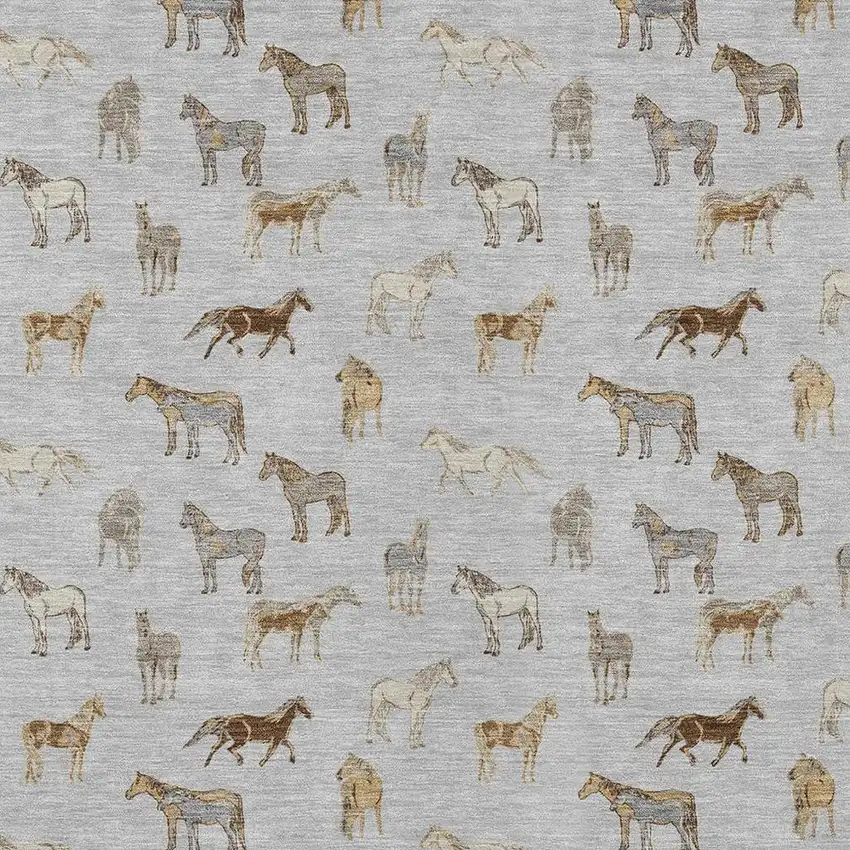 Silver And Beige Horse Washable Indoor Outdoor Area Rug Photo 3