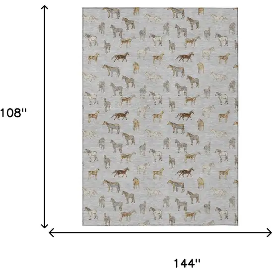 Silver And Beige Horse Washable Indoor Outdoor Area Rug Photo 7