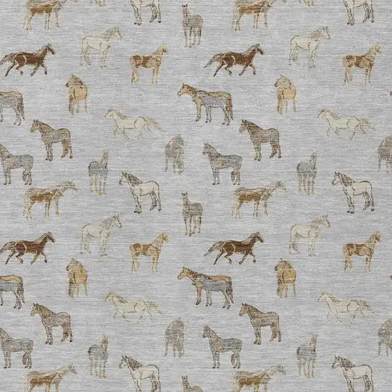 Silver And Beige Horse Washable Indoor Outdoor Area Rug Photo 3