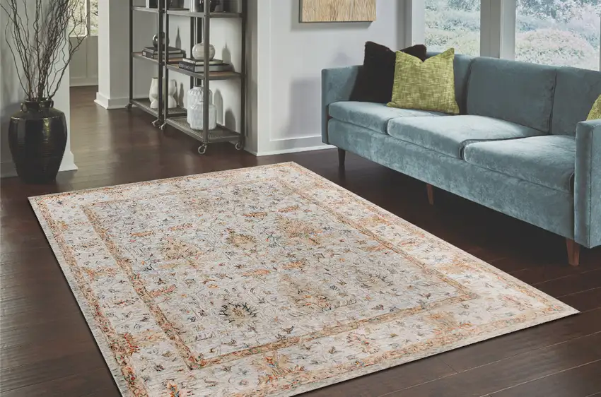 Silver And Beige Wool Abstract Hand Tufted Square Rug Photo 6