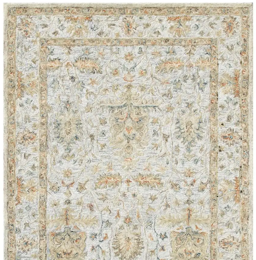 Silver And Beige Wool Abstract Hand Tufted Square Rug Photo 5