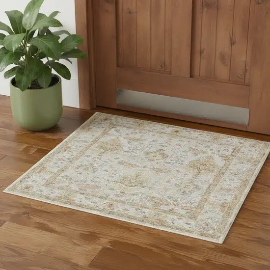 Silver And Beige Wool Abstract Hand Tufted Square Rug Photo 1