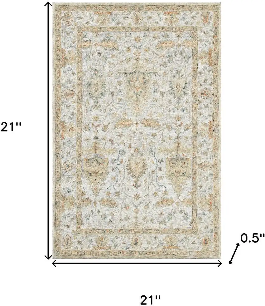 Silver And Beige Wool Abstract Hand Tufted Square Rug Photo 3