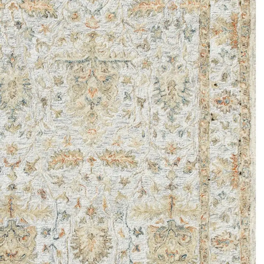 Silver And Beige Wool Abstract Hand Tufted Square Rug Photo 3