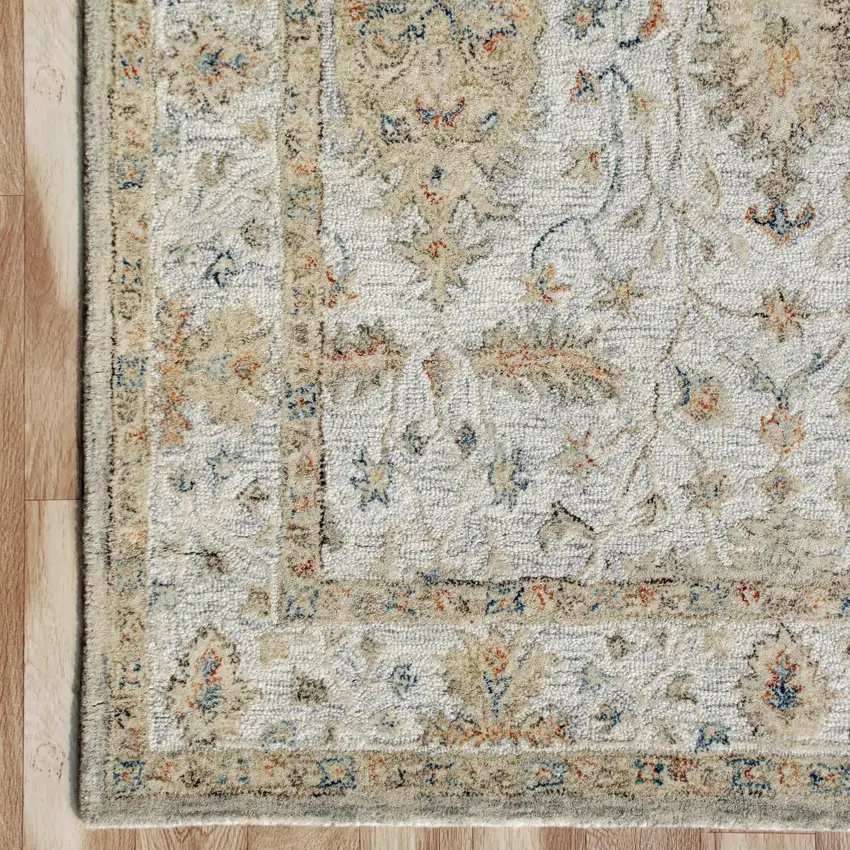 Silver And Beige Wool Abstract Hand Tufted Square Rug Photo 9