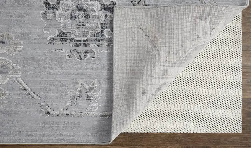 Silver And Black Floral Power Loom Distressed Area Rug Photo 4
