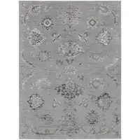 Photo of Silver And Black Floral Power Loom Distressed Area Rug