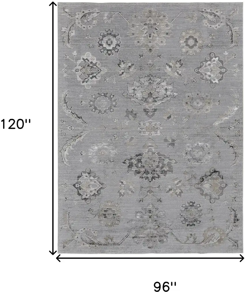 Silver And Black Floral Power Loom Distressed Area Rug Photo 10