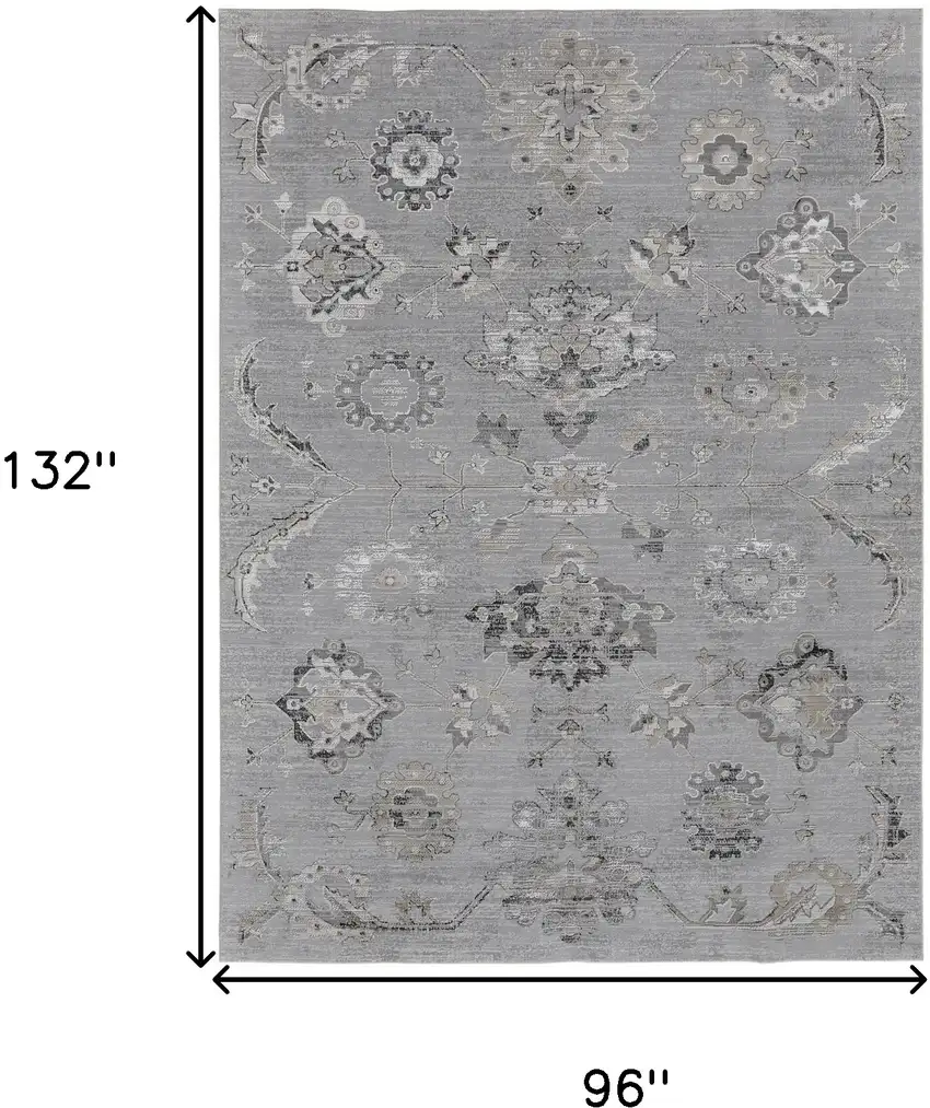 Silver And Black Floral Power Loom Distressed Area Rug Photo 10