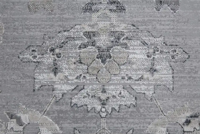 Silver And Black Floral Power Loom Distressed Area Rug Photo 9