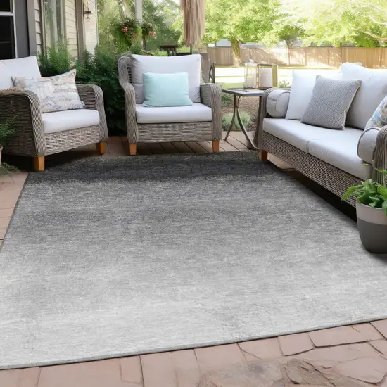 Silver And Black Ombre Washable Indoor Outdoor Area Rug Photo 4