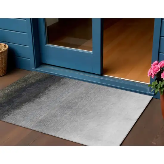 Silver And Black Ombre Washable Indoor Outdoor Area Rug Photo 2