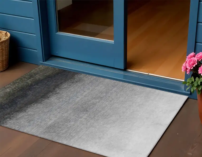 Silver And Black Ombre Washable Indoor Outdoor Area Rug Photo 2