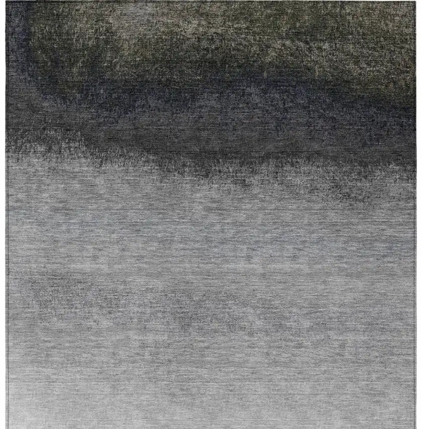 Silver And Black Ombre Washable Indoor Outdoor Area Rug Photo 1