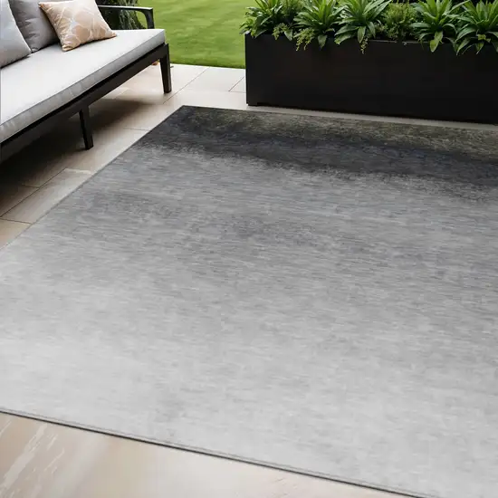 Silver And Black Ombre Washable Indoor Outdoor Area Rug Photo 2