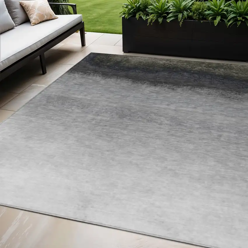 Silver And Black Ombre Washable Indoor Outdoor Area Rug Photo 2