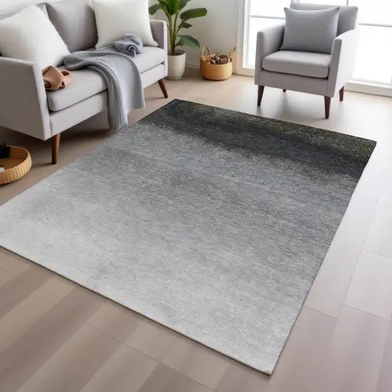 Silver And Black Ombre Washable Indoor Outdoor Area Rug Photo 4