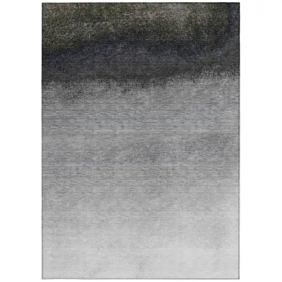Silver And Black Ombre Washable Indoor Outdoor Area Rug Photo 8