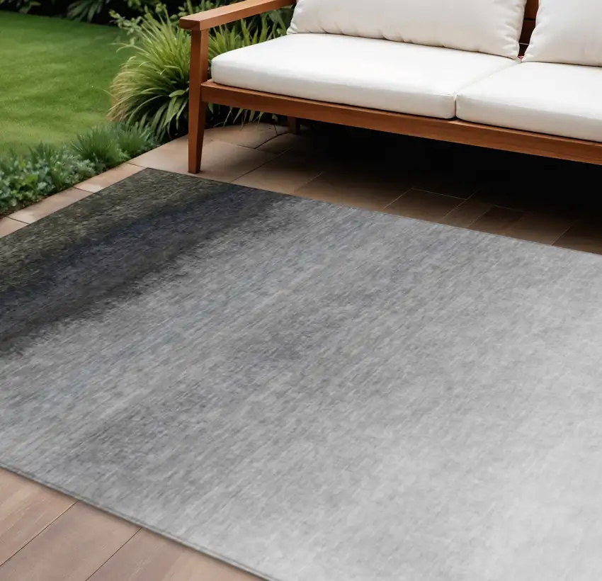 Silver And Black Ombre Washable Indoor Outdoor Area Rug Photo 2