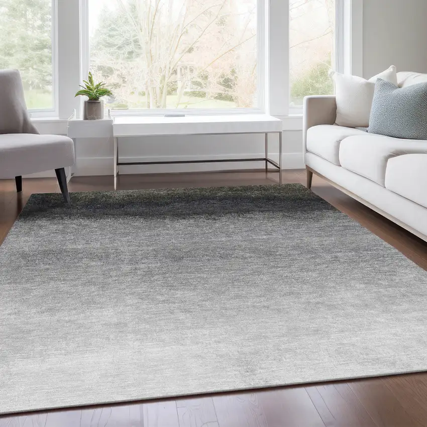 Silver And Black Ombre Washable Indoor Outdoor Area Rug Photo 5