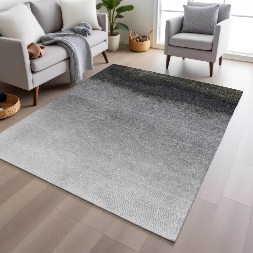 Silver And Black Ombre Washable Indoor Outdoor Area Rug Photo 4
