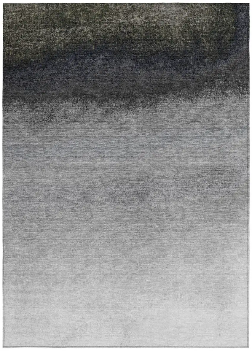 Silver And Black Ombre Washable Indoor Outdoor Area Rug Photo 8