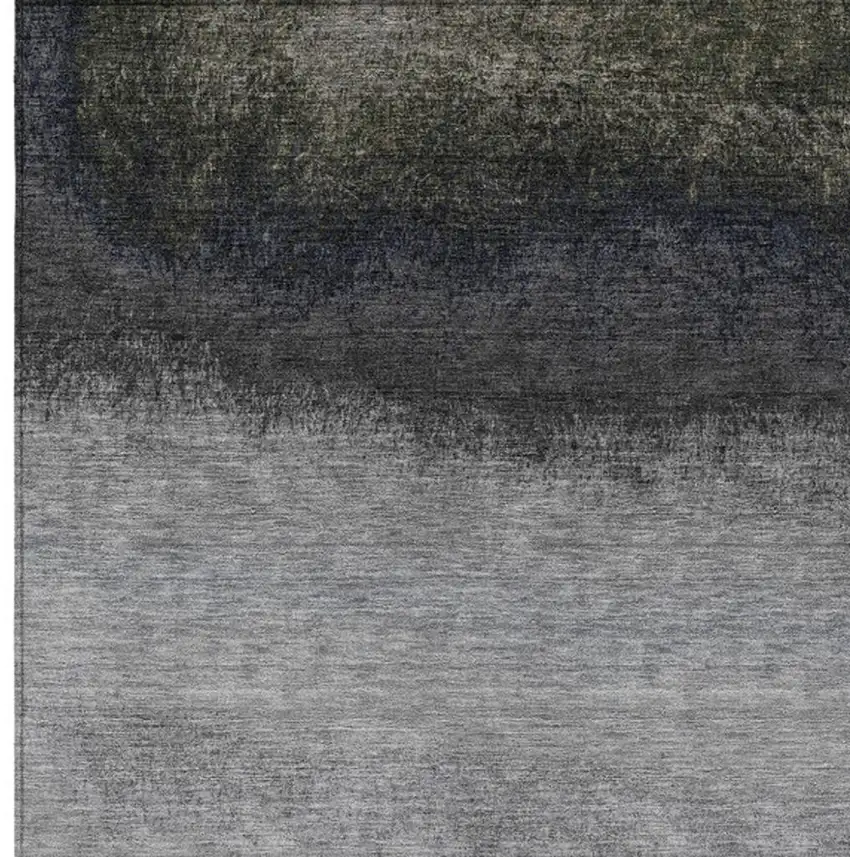 Silver And Black Ombre Washable Indoor Outdoor Area Rug Photo 1