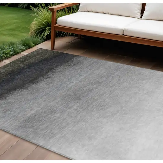 Silver And Black Ombre Washable Indoor Outdoor Area Rug Photo 2