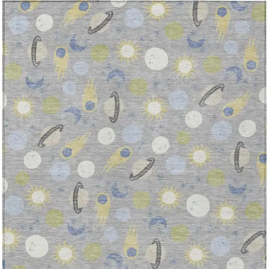Silver And Blue Geometric Washable Indoor Outdoor Area Rug Photo 3