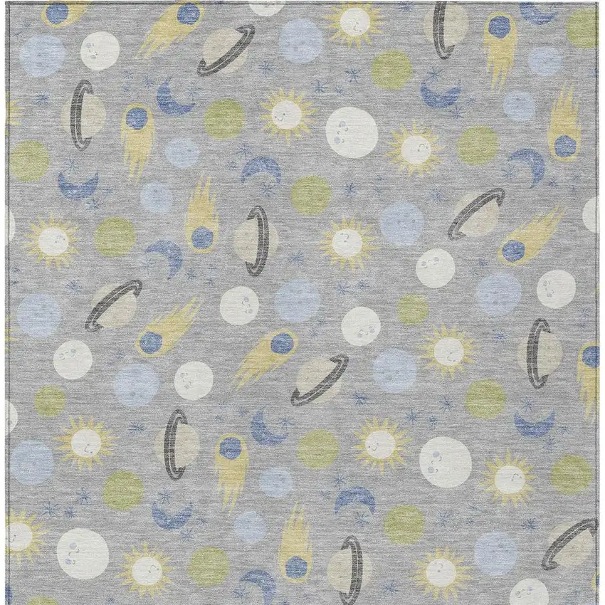 Silver And Blue Geometric Washable Indoor Outdoor Area Rug Photo 3