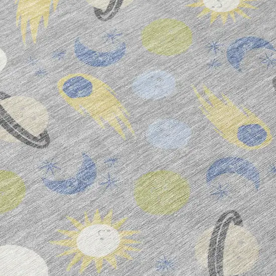 Silver And Blue Geometric Washable Indoor Outdoor Area Rug Photo 5