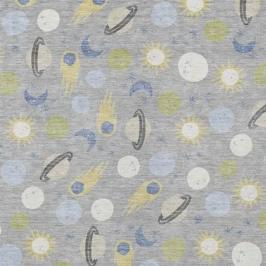 Silver And Blue Geometric Washable Indoor Outdoor Area Rug Photo 2