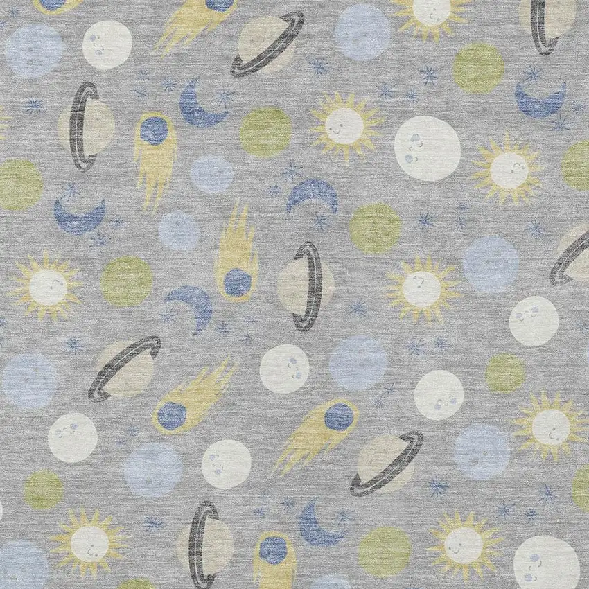 Silver And Blue Geometric Washable Indoor Outdoor Area Rug Photo 2