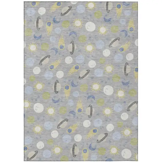 Silver And Blue Geometric Washable Indoor Outdoor Area Rug Photo 1