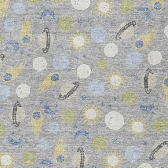 Silver And Blue Geometric Washable Indoor Outdoor Area Rug Photo 2