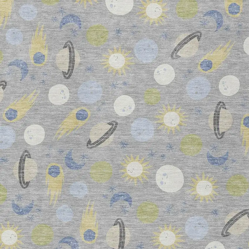 Silver And Blue Geometric Washable Indoor Outdoor Area Rug Photo 2