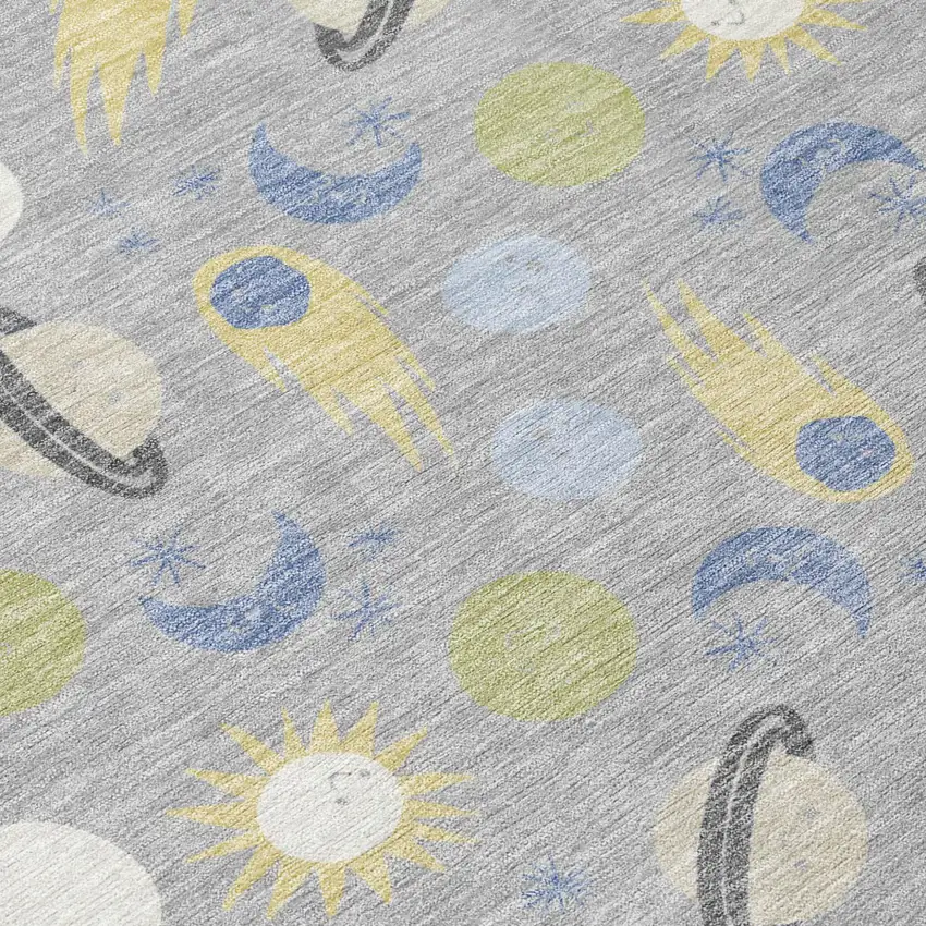 Silver And Blue Geometric Washable Indoor Outdoor Area Rug Photo 5