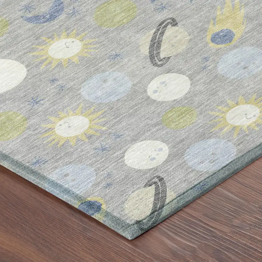 Silver And Blue Geometric Washable Indoor Outdoor Area Rug Photo 4