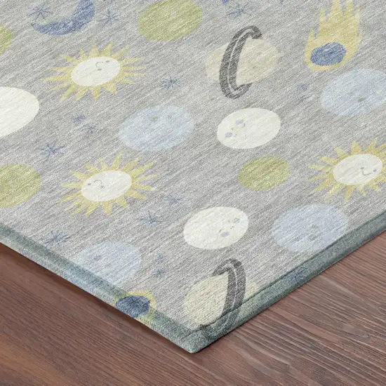 Silver And Blue Geometric Washable Indoor Outdoor Area Rug Photo 4