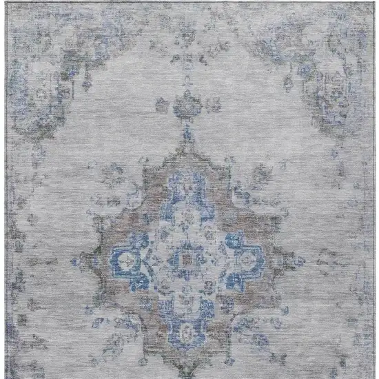 Silver And Blue Medallion Washable Indoor Outdoor Area Rug Photo 4