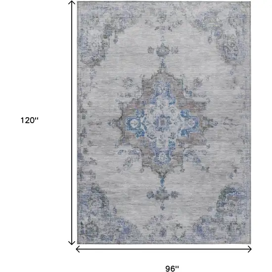 Silver And Blue Medallion Washable Indoor Outdoor Area Rug Photo 3