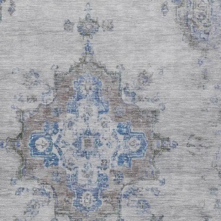 Silver And Blue Medallion Washable Indoor Outdoor Area Rug Photo 8