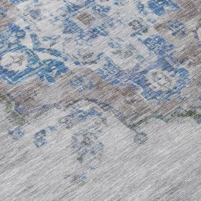 Silver And Blue Medallion Washable Indoor Outdoor Area Rug Photo 8