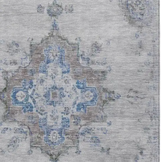 Silver And Blue Medallion Washable Indoor Outdoor Area Rug Photo 4